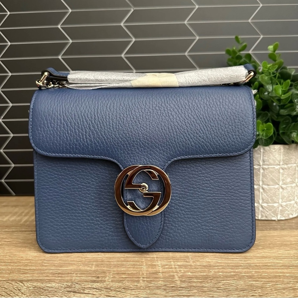 Gucci - Navy Blue Dollar Calf Crossbody Bag